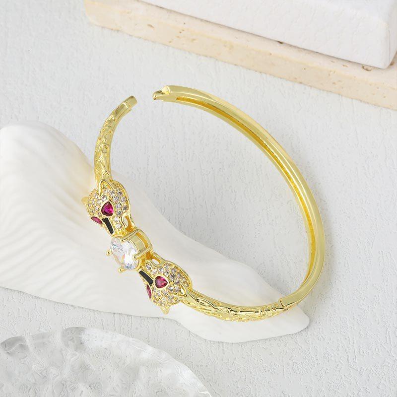 Hip Hop Inlaid Zircon Bracelet Exaggerated Punk Style Leopard Bracelet Bracelet for Women