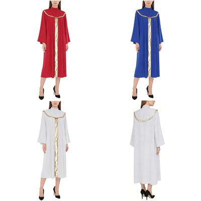 Elegante Túnica para Coro y Representación Escénica S-XXL para Mujer: Cuello con superposición metálica brillante en sotana tradicional de manga acampanada