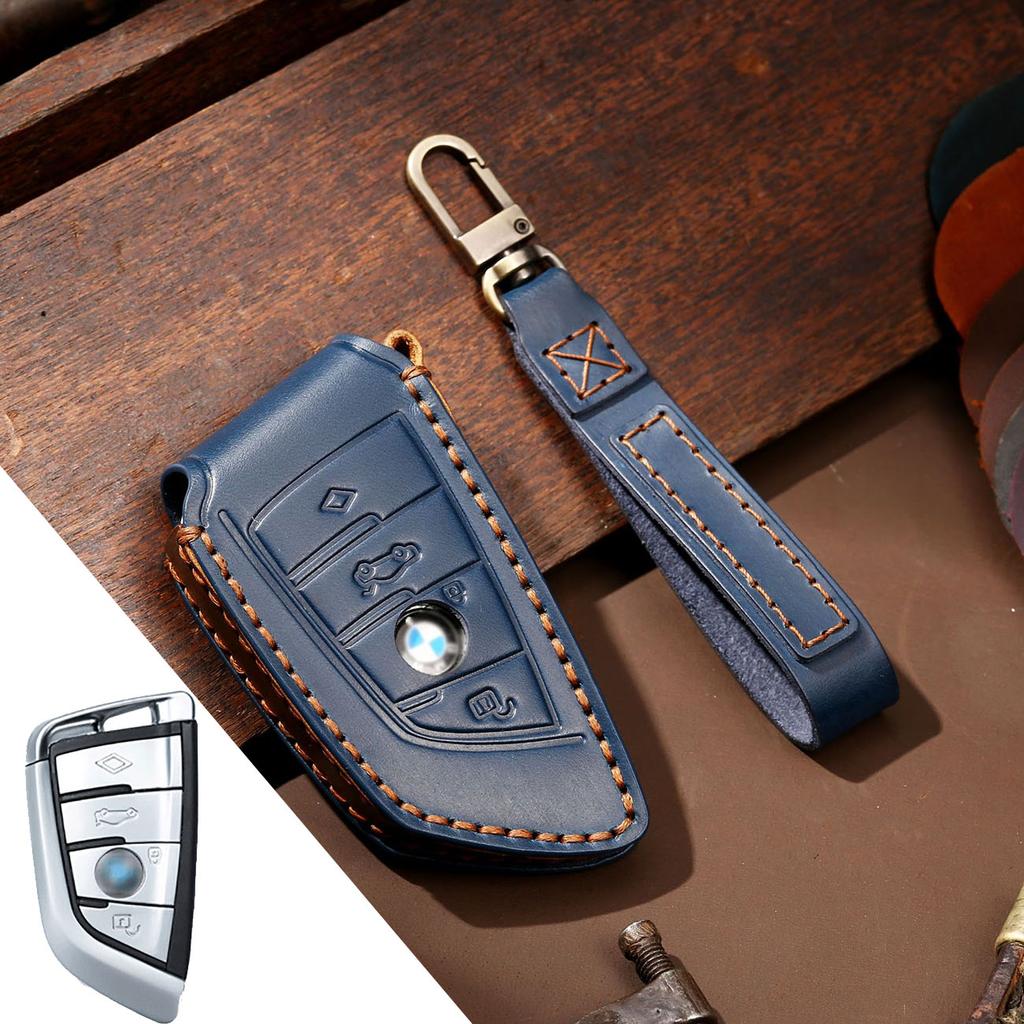 Funda para llave de coche de cuero de lujo hecha a mano HALLMO para el nuevo BMW