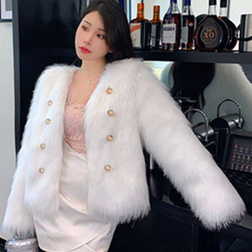 Autumn and winter new faux fur coat fox fur young short V-neck temperament fragrant fur top