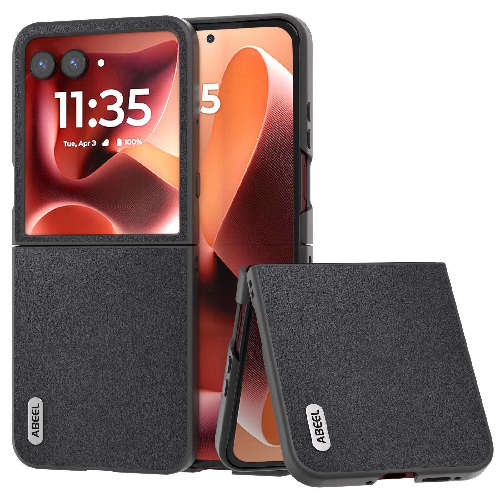 

ABEEL Чохол для Motorola Razr 60 Ultra 5G Гальванізований край Натуральна коров яча шкіра+ПК Чохол для телефону Black