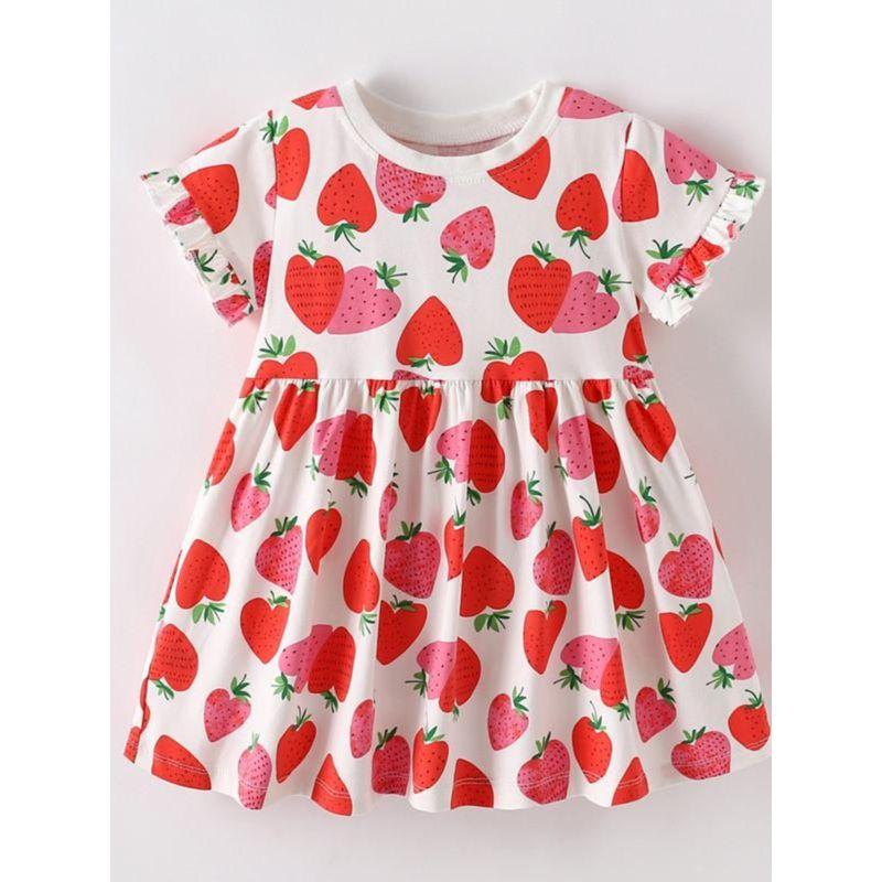 Girl Dress Summer New Arrival Fashion Children Strawberry Short Sleeve Princess Dress Western Style Kids' Skirt 0-8 Years Old 9