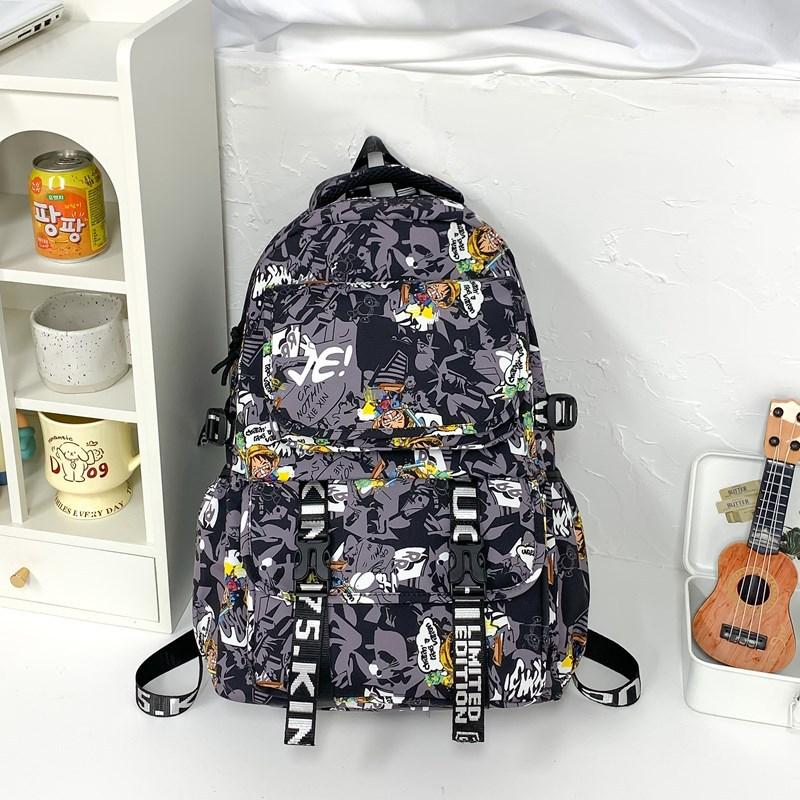 New fashion student schoolbag animation printing trend fashion backpack men and women large capacity simple graffiti backpack