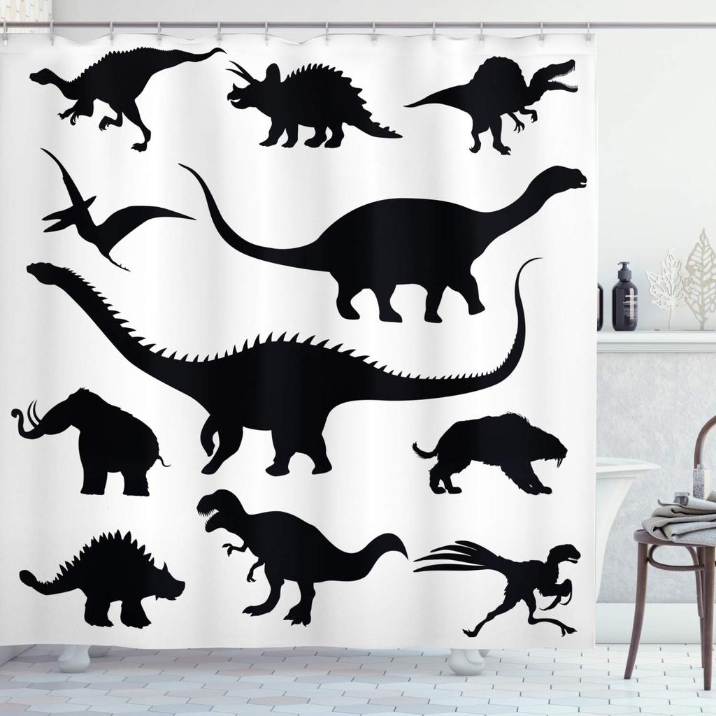 Dinosaur Shower Curtain For Bathroom, Funny Jurassic Dino World Park Shower Curtain Sets Bathtub Decor With Hooks Waterproof