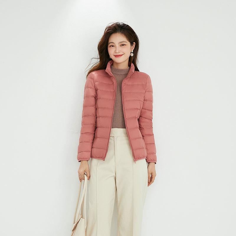 Korean Style Women's Lightweight Down Jacket - 90% White Duck Down, Autumn/Winter 2024, Warm Stand Collar, Long Sleeve Outerwear