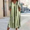 European and American Summer New Comfortable and Casual V-neck Printed Pocket Button Large Size Short-sleeved Dress