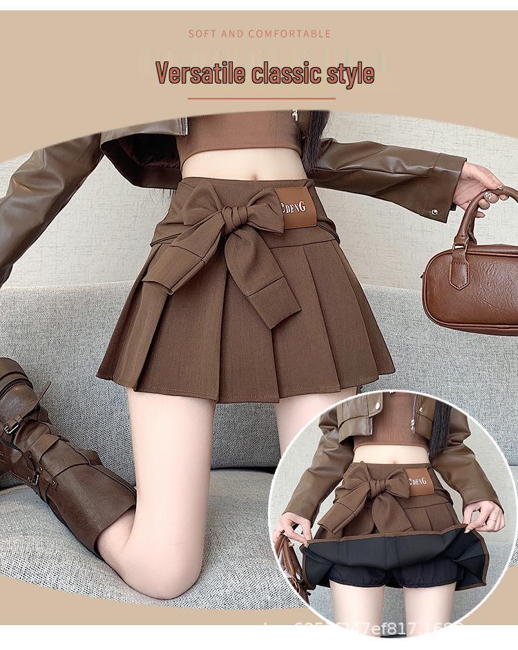 Design-Inspired High-Waisted Academic Pleated Mini Skirt with Bow Tie Strap for Women - Versatile, Anti-Exposure, Slimming