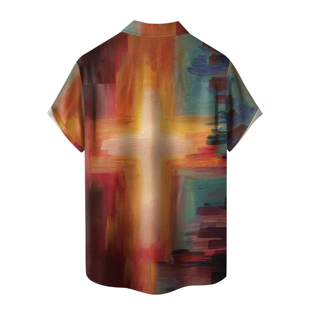 Summer New Men's Printed Slim Fit Shirt Large Fashion Casual Short Sleeve Shirt Men