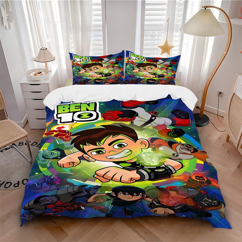 

3pcs bedding set Ben 10 Aliens Includes 1 Comforter + 2 Pillowcases, Without Pillow Inserts, Soft Comfortable,a0909227 135x200cm