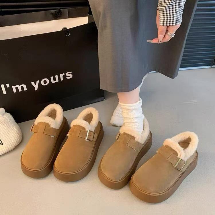 Lässige dicke Sohle flauschige Schneestiefel Baumwollschuhe Damen Herbst und Winter verdickt und Samt warm Birkenstocks rutschfest