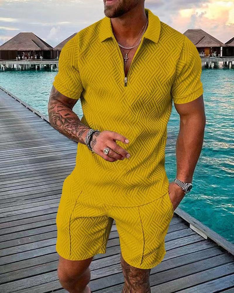 Herren Print Polohemd Set – Kragen Kurzarm Lässiger Pullover T-Shirt