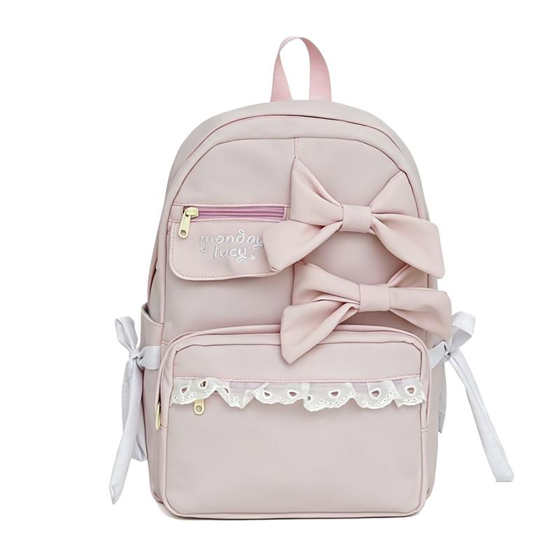 Mochila Escolar de Estudiante con Encaje de Lazo Gran Capacidad para Mujer
