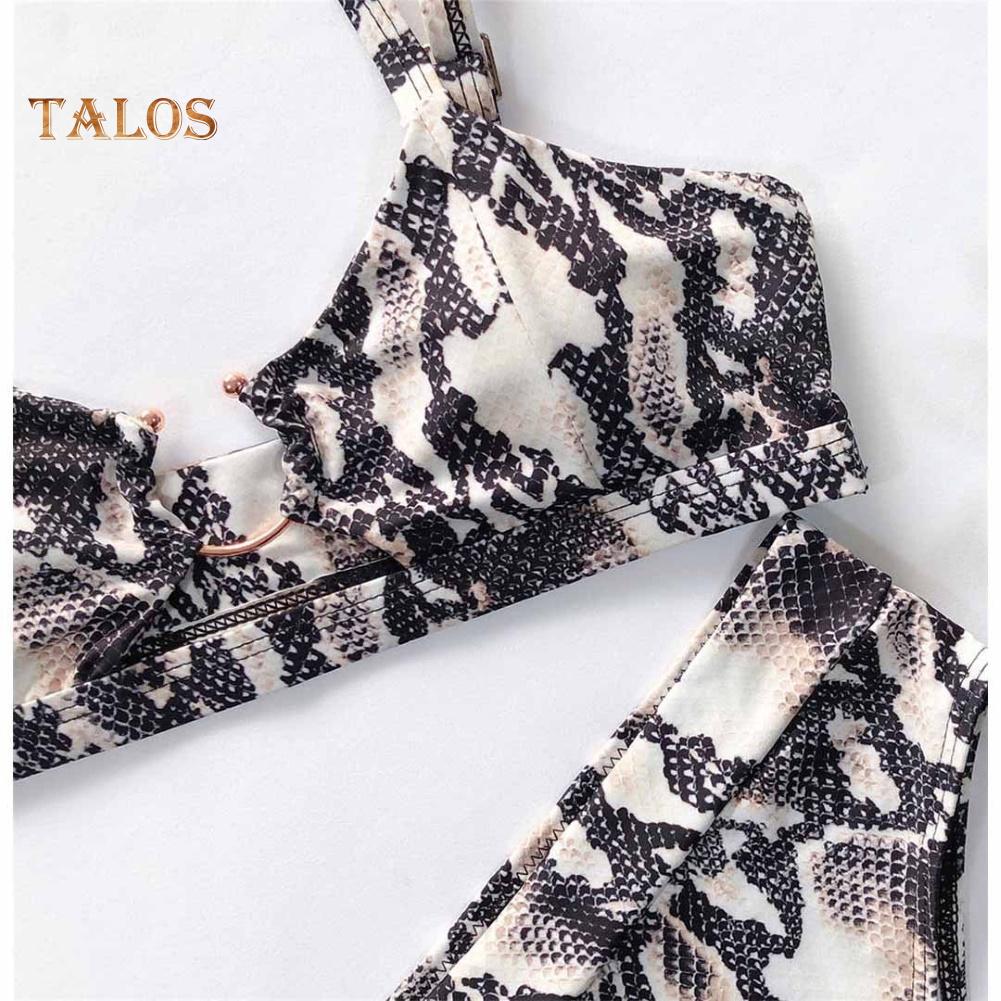 Talos Women Sexy Leopard Snake Print Swimsuit Padded Bra Low Rise Briefs Bikini Set