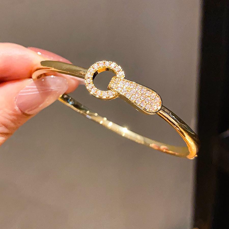 Классический геометрический медный браслет с инкрустацией цирконием для элегантных женщин золотой