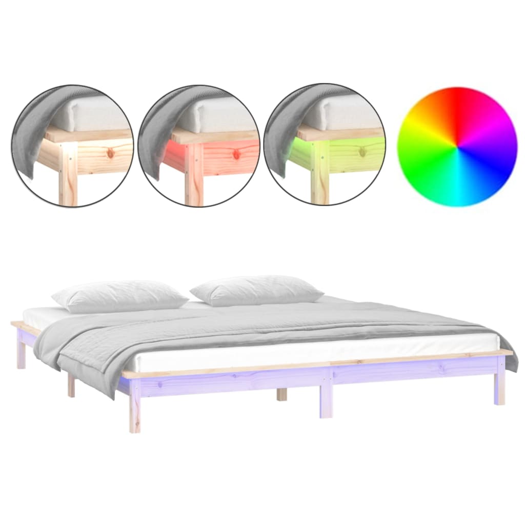 Vidaxl Rama Łóżka Z Led, 200X200 Cm, Lite Drewno