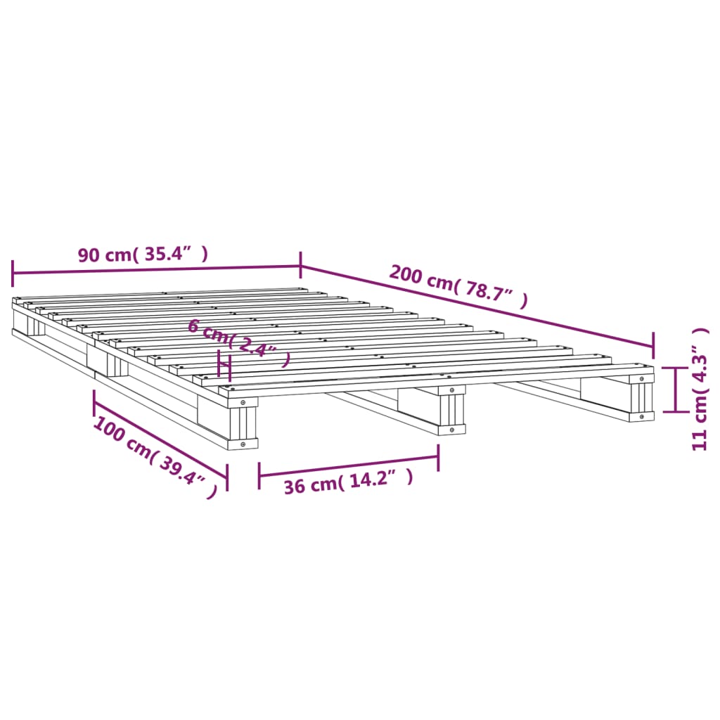 Vidaxl Pallet Bed, 90X200 Cm, Solid Pine Wood