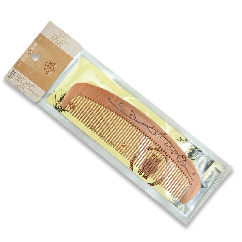 Engraved Old Peach Wood Comb for Hair Growth - Anti-Static, Curling & Styling, Home Use, with Logo