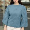 ZANZEA Womens Casual O-neck 3/4 Sleeve Crochet Patchwork Loose Blouse