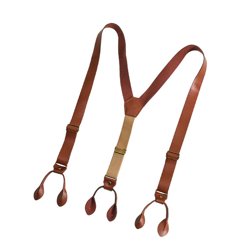 Elegantes Tirantes Clásicos Tirantes Ajustables Cadena de PU Clip Metálico Cinturón de PU Marrón para Boda Ropa de Negocios