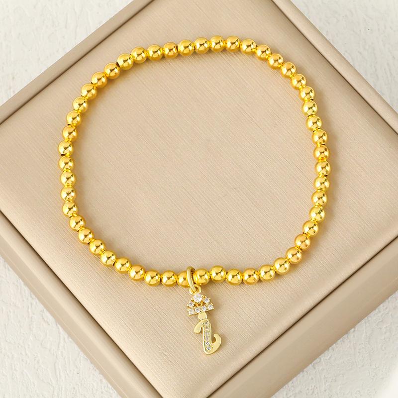 Fashion Round Bead 26 Crown Small Letter Bracelet Copper Plated Micro Inlaid Zircon High-end Jewelry