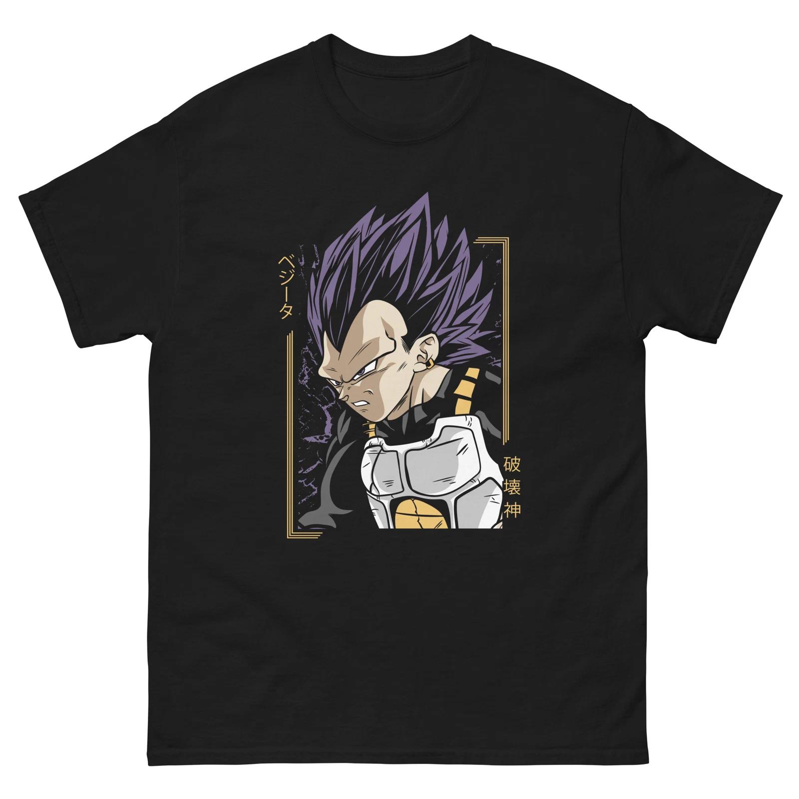 Summer Vegeta Dragon Ball Saiyan Prince Anime Black Shirt Japanaise Unisexga Gift Art Unisexs Round Neck Short Sleeve S