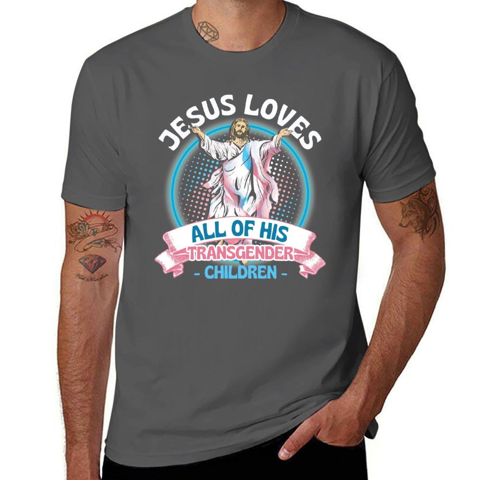 

Jesus Loves All of His Transgender Children Christian Trans T-Shirt t shirt for man 100 percent cotton T-Shirt 4XL