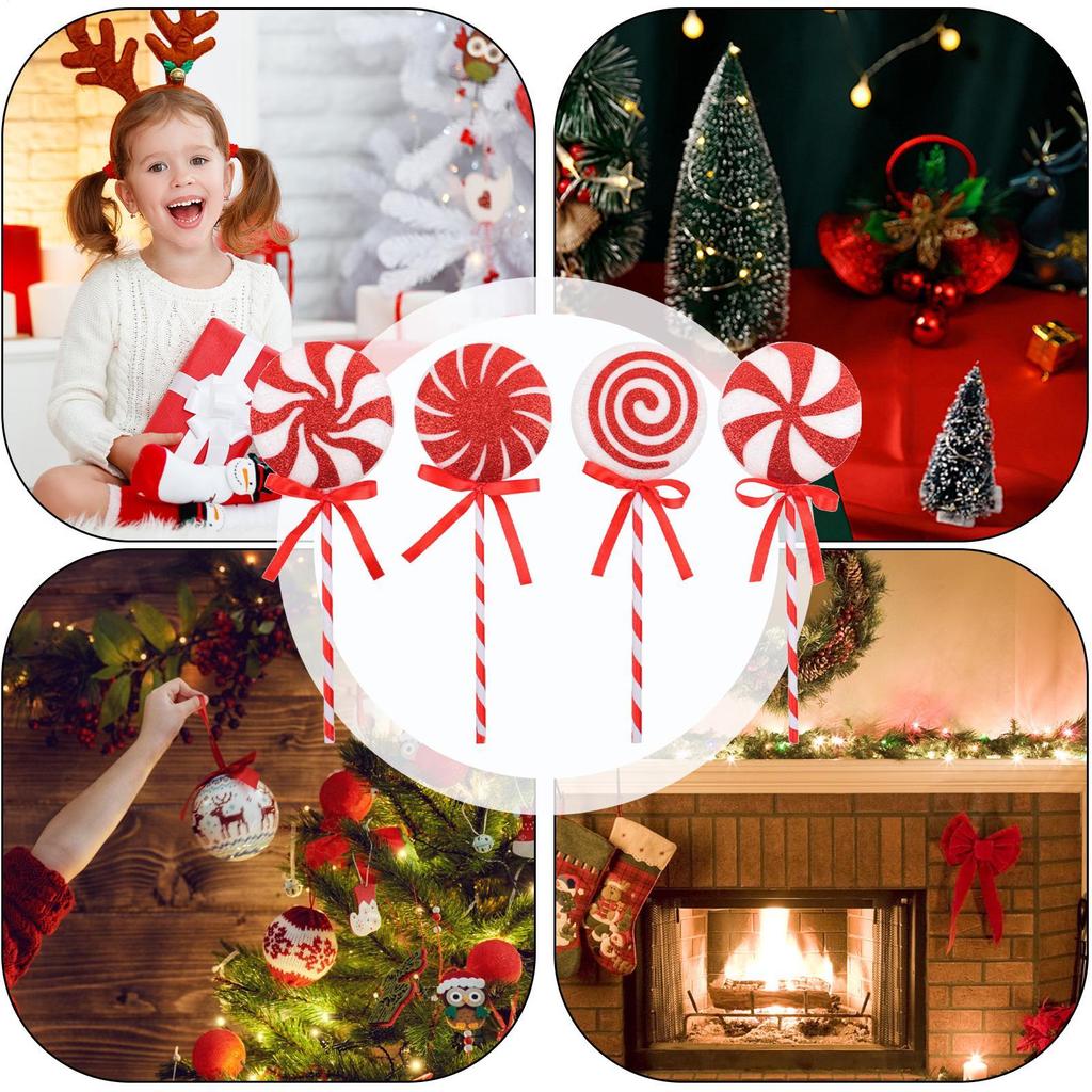 Christmas Foam Lollipop Decorations 4Pcs/set Holiday Christmas Xmas Tree Candy Lollipop Picks Creative Seasonal Decor