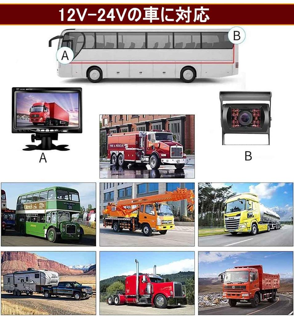 LCD Compatible with 24V to Remote Control Direct Power Backup Dual Headrest Parking Assist Jack 7-inch In-Car On-Dash Monitor, 12V, Switchable,