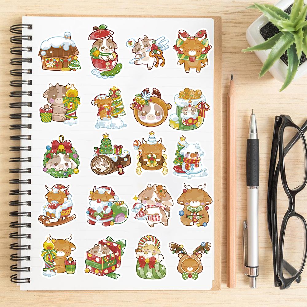 50/100PCS Christmas Cartoon Calf Sticker Phone Case Diary Suitcases Motorcycle Cup Speaker Phone Stationery Notebook PVC Sticker