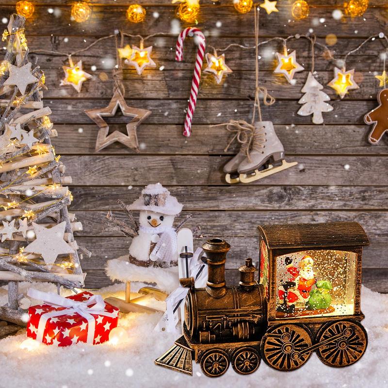 Christmas Snow Globes Lantern Retro Christmas Lanterns LED Glittering Ornaments Small Train Figurines Santa Claus Snowman