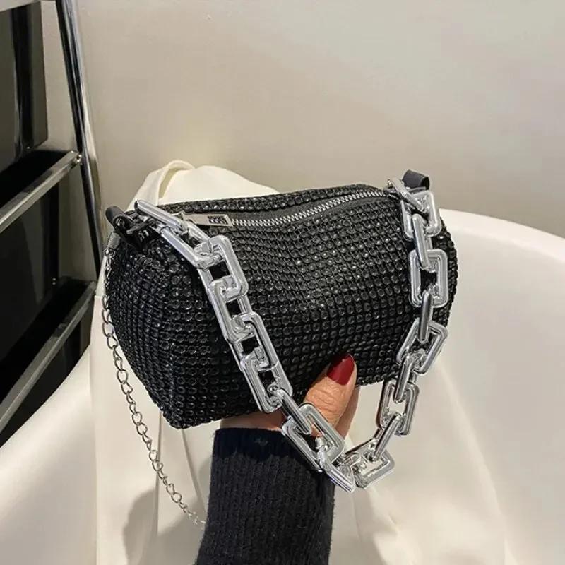 New Outdoors Allover Rhineste Bucket Bag, Glitter Chain Prom Purse, Women's Mini Crossbody Bag (6.3*3.54) Inch