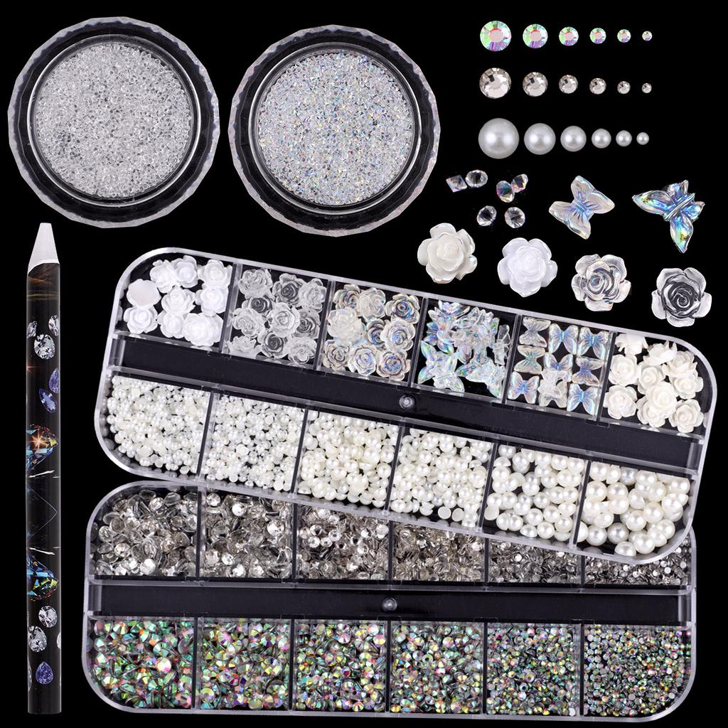 12 Grid Mixed Size Nail Art Flat Bottom Diamond 12 Grid Set Nail Art Resin Aurora Butterfly High Shiny Diy Nail Art Diamond
