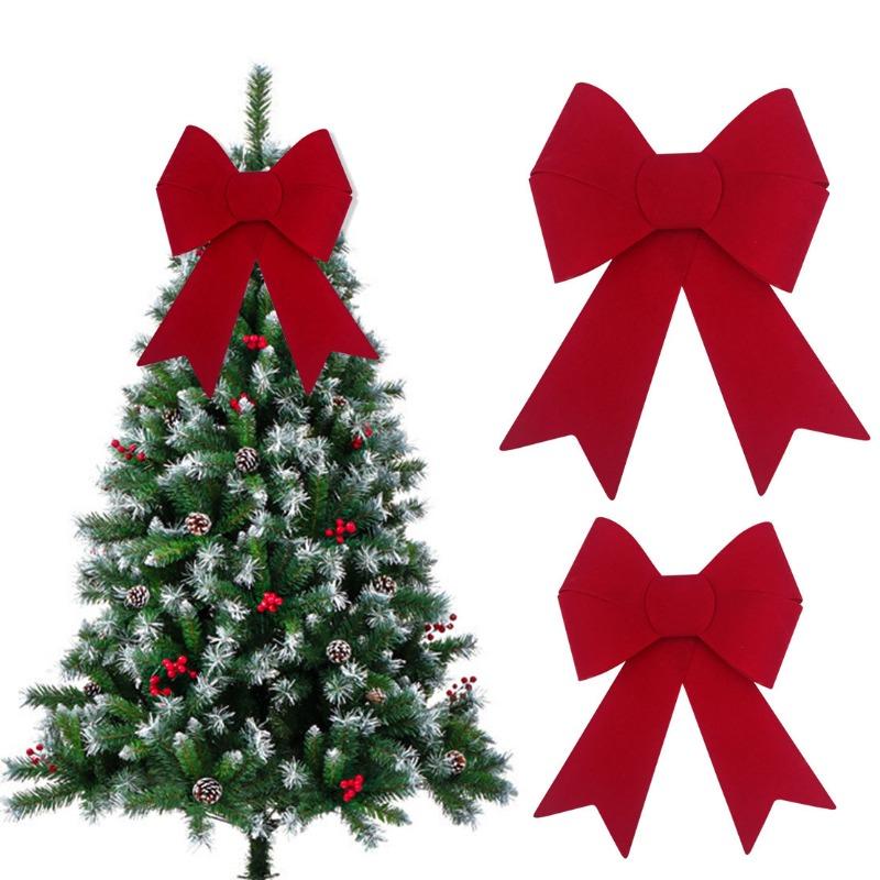 Christmas Bow Red PVC Flocked Bow for Xmas Tree Decorations Holiday Wreath Gift Wrapping Party Room Decor Christmas Ornaments
