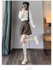 Women's High-Waist Khaki A-Line PU Leather Shorts, Autumn/Winter 2024, Wide-Leg Bootcut Casual Wear