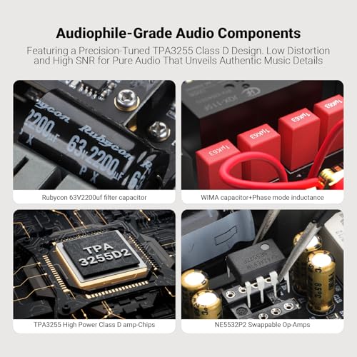 AIYIMA A07 MAX HIFI Power Amplifier, 2-Channel Home Audio, TPA3255 Class D 300W X2 Bridged Mono Amplifier, 600W, 3.5mm Line Output, Integrated Desktop