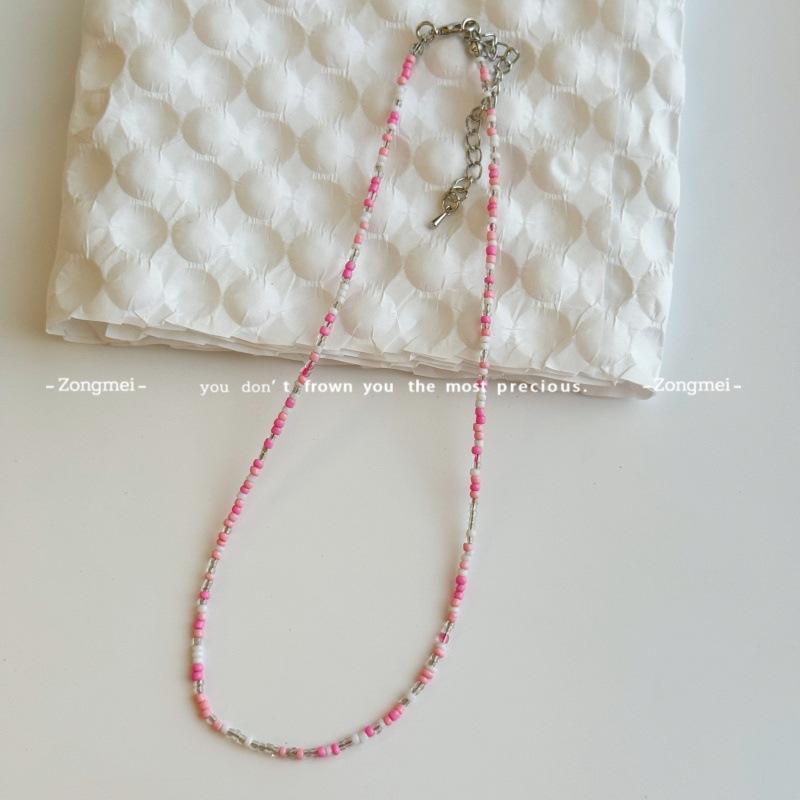 Mori sweet girl style DIY colored rice beads necklace female dopamine millet beads beaded neck chain necklace
