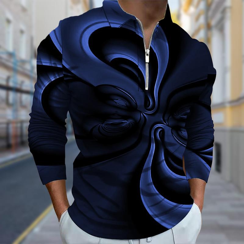 

Рубашки поло мужские с длинным рукавом, симметричный люминесцентный принт, новая мужская рубашка поло с длинным рукавом, футболка на молнии, топ 3XL