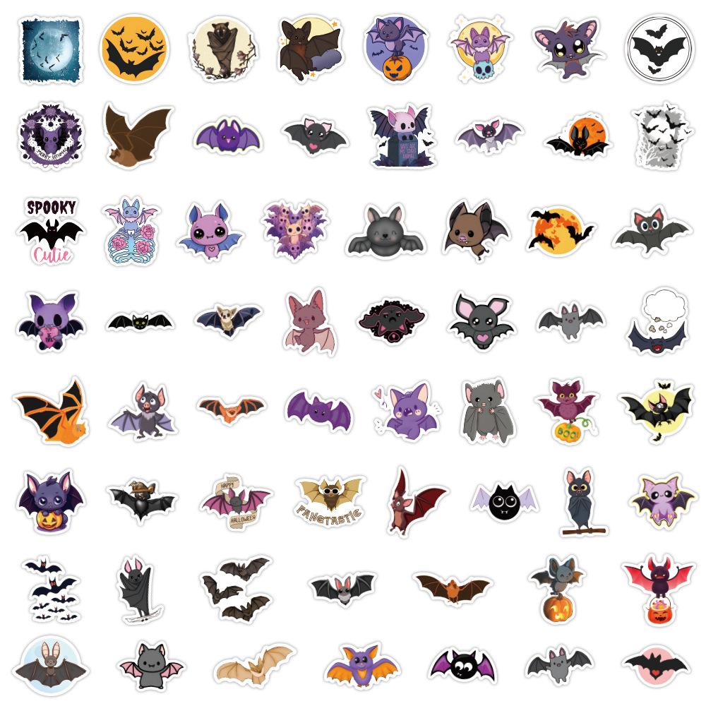 60 New Halloween Bat Stickers Scooter Notebook Paper Palette Box Waterproof Stickers