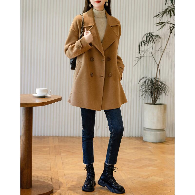 Women's Winter Double-Breasted Merino Wool Blend Mid-Length Coat
