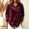 Cardigan con Cappuccio in Velluto Colorato Casual da Donna con Bottoni Asimmetrici sul Davanti Manica Lunga Cappotto Autunno Inverno