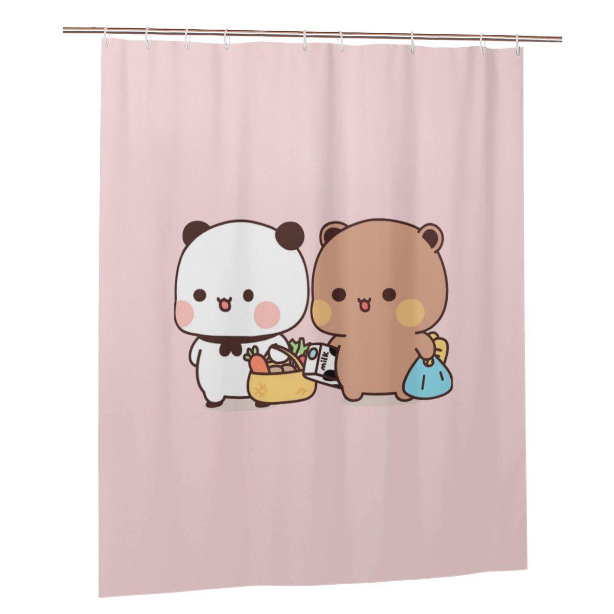 

Cute Bubu And Dudu Go To Grocery Together Shower Curtain Bathroom Polyester Waterproof Bath Curtains With Hooks W60H190(CM)-1 Pcs