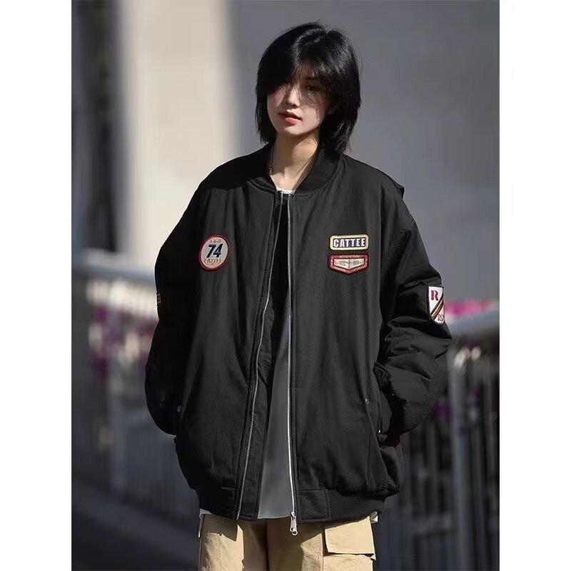 American baseball jersey men's and women's spring and autumn neutral heavy industry embroidered splicing locomotive jersey couple jacket jacket