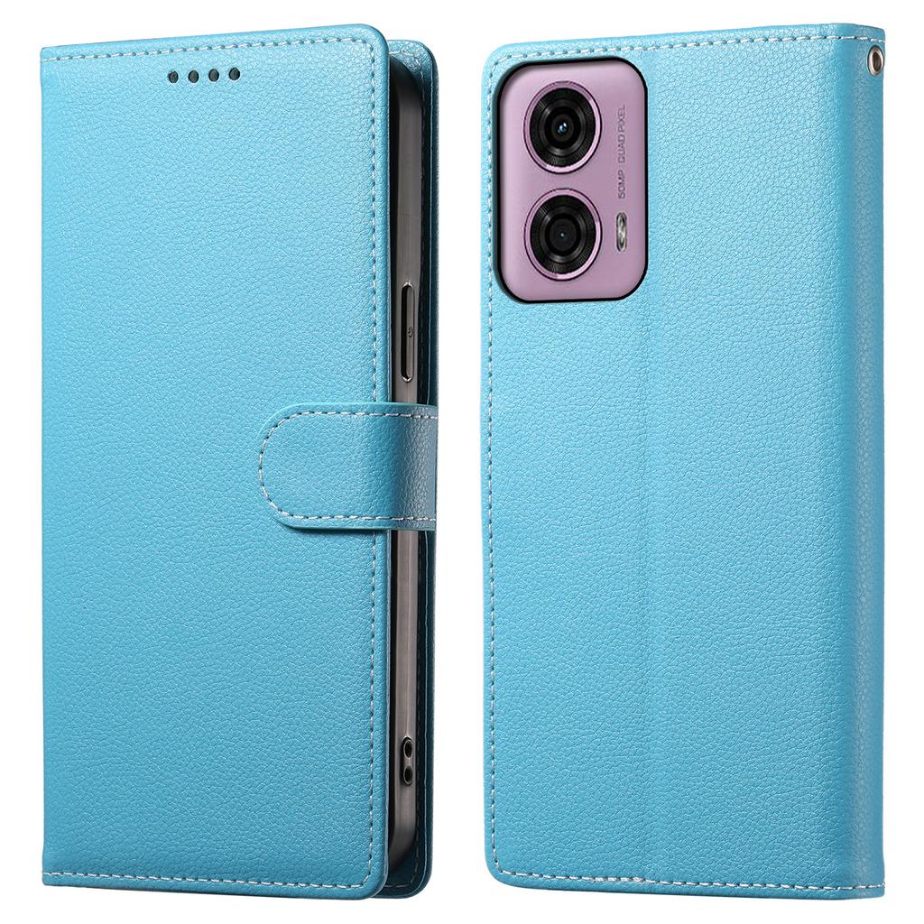 Stand Case for Motorola Moto G24 4G/G04 4G Litchi Texture Leather Wallet Phone Cover Magnetic Snap