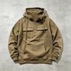 Men's Retro Workwear Hoodie Half Zip Oversize Multi-Pocket Solid Color Pullover Casual Streetwear