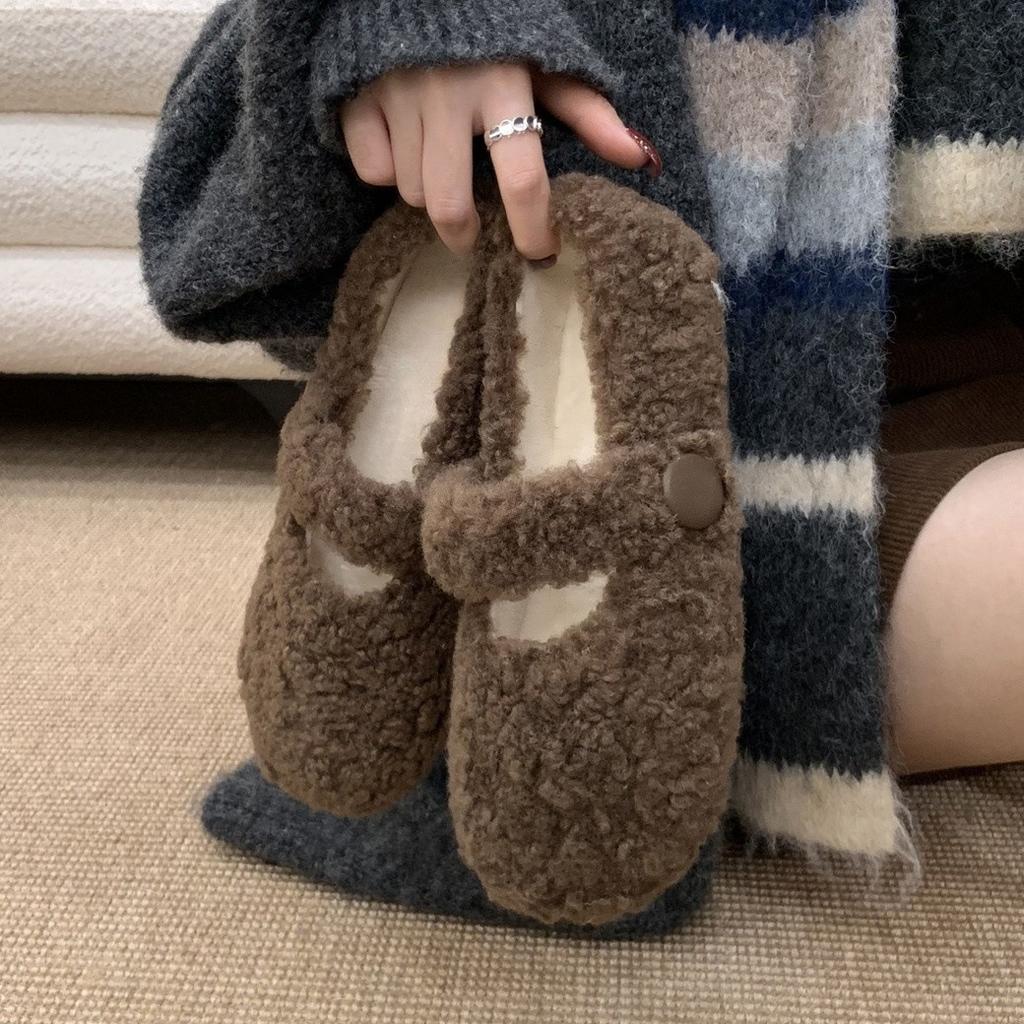 Gentle Fairy Wind Round Head Mary Jane Plush Shoes Women Wear Flat Cotton Single Shoes Doudou Shoes In Winter