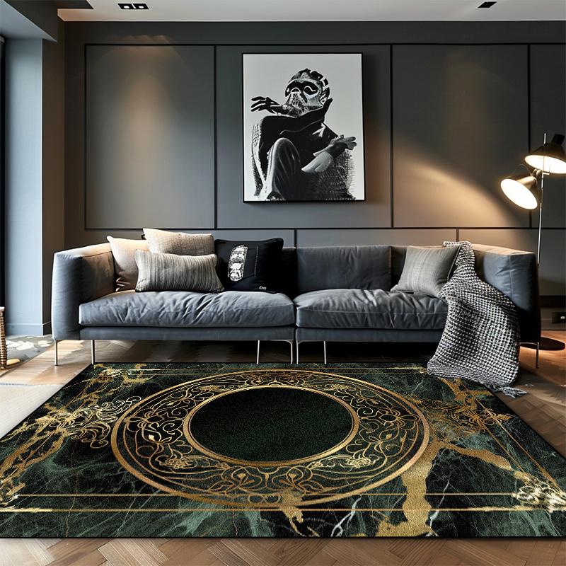 European Luxury Black Gold Living Room Carpets Cloakroom Non-slip Large Area Rugs Leisure Bedroom Coffee Table Washable Foot Mat