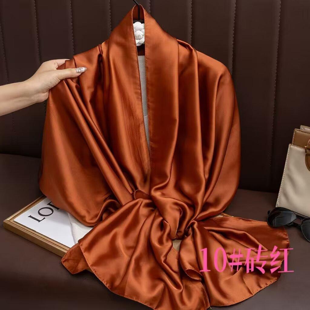 Universal in all seasons, solid-color simulated silk scarf for women, small neck decoration, versatile for women, long silk scarf, shawl for women