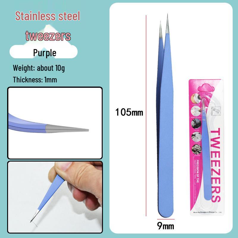 Colorful Stainless Steel Curved Tweezers for False Eyelashes and Planner Clips