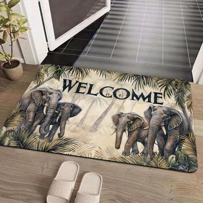 1Pcs Anti Fatigue Kitchen Rugs Elephant Welcome Waterproof Non-Slip Thick Cushioned Kitchen Mat Heavy Duty Comfort Standing Mat for Kitchen