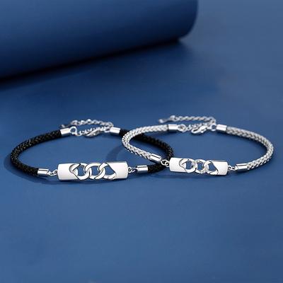 Original Couple Bracelet A Pair of Diamond-encrusted Korean Version Niche Design Cold Wind Woven Rope Versatile